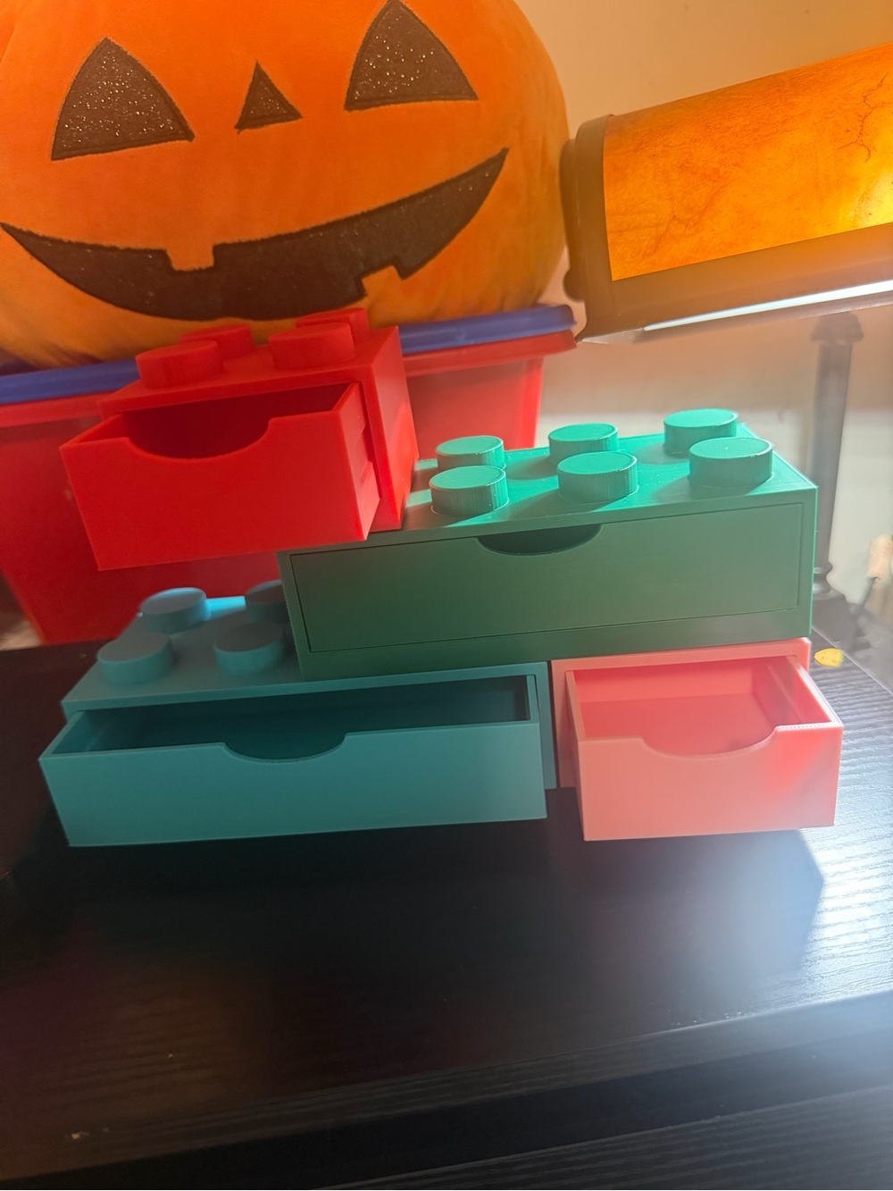 Stackable Brick-Style Storage Drawers in Teal, Green & Pink Blue